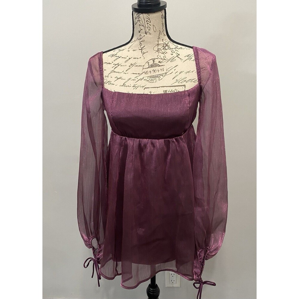 Lucy in the Sky Shayla Long Sleeve Babydoll Mini Dress Sz M Burgundy Homecoming
